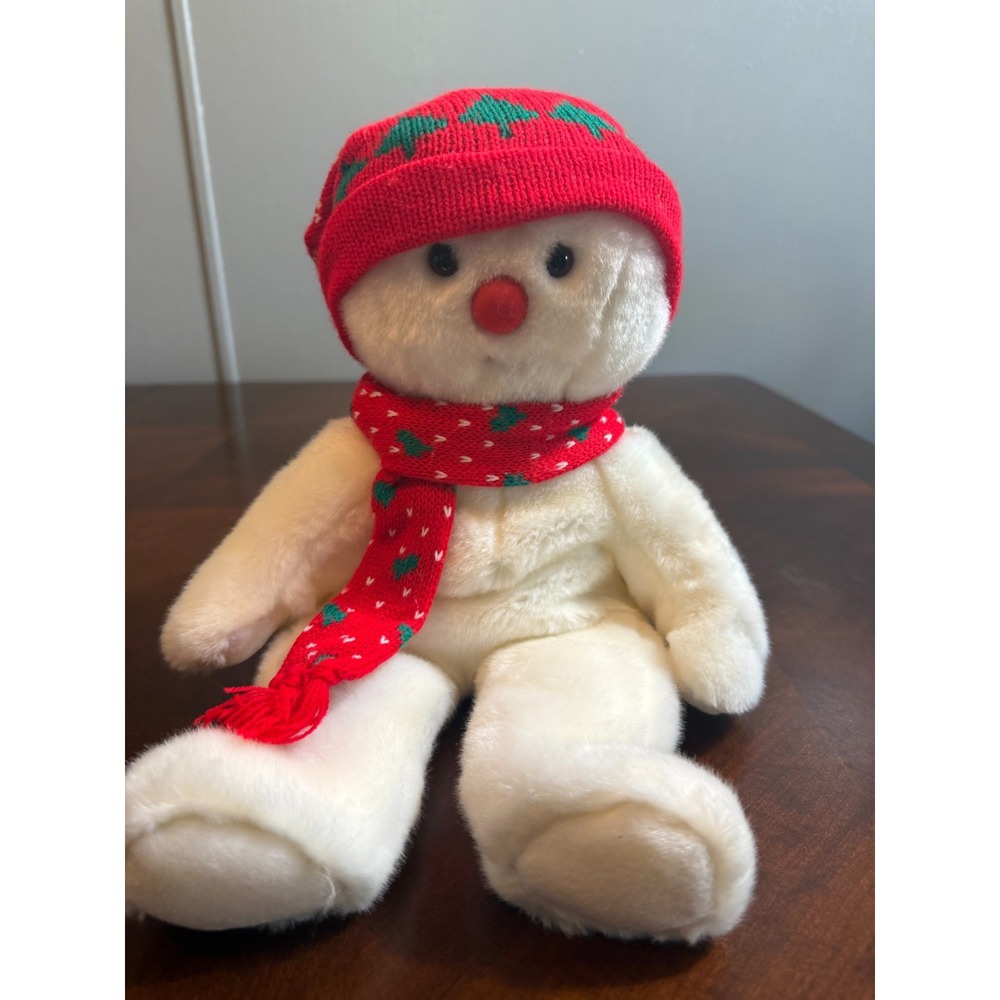 TY Plush‎ Snowman 13" Red Knit Hat Scarf Christmas Holiday Winter Stuffed Toy